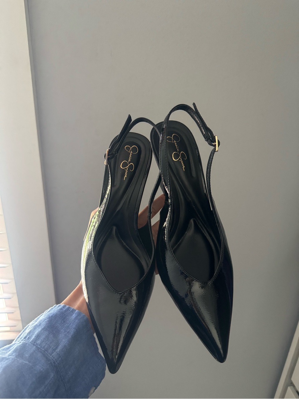 Jessica Simpson Black Patent Pointed Toe Slingback Flats